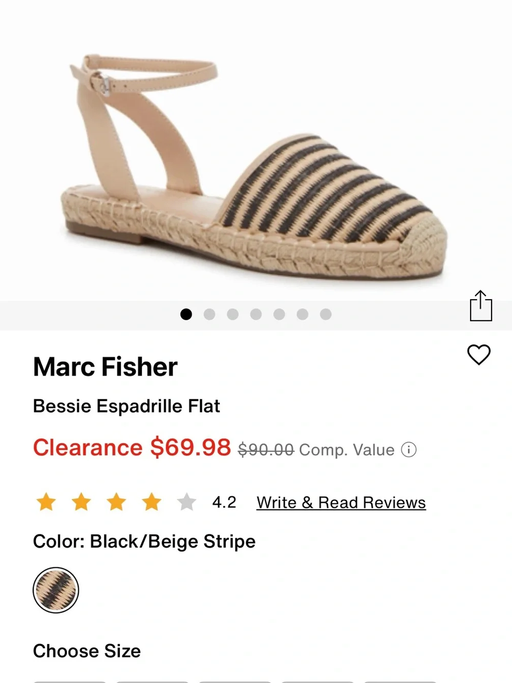 Marc Fisher Beige and Black Striped Espadrille Ankle-Strap Flat
